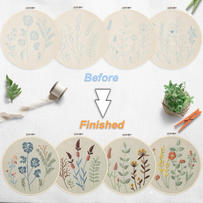 Bonroy 4 Sets Embroidery Kit for Beginners,Embroidery Kit for Art Craft Handy Sewing Include Embroidery Clothes with Pattern,Embroidery Hoops, Instructions,Color Threads Needle Kit (Multi 5) - Image 4